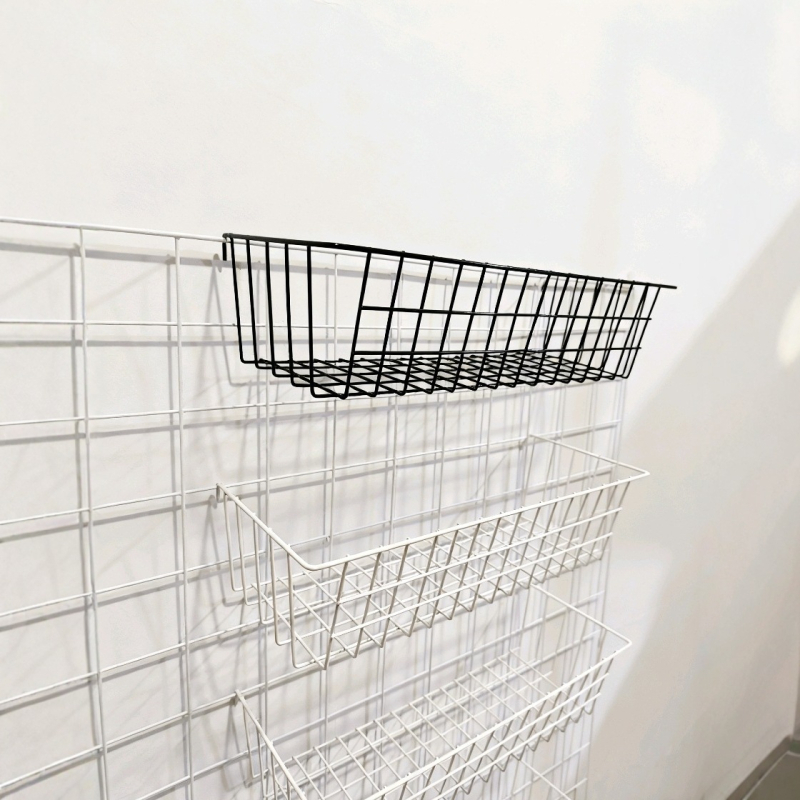 Coș de depozitare din fier forjat cu plasă, organizator suspendat, 1 nivel, fără montaj; potrivit pentru cosmetică/bijuterii, cărți și reviste, cabluri.