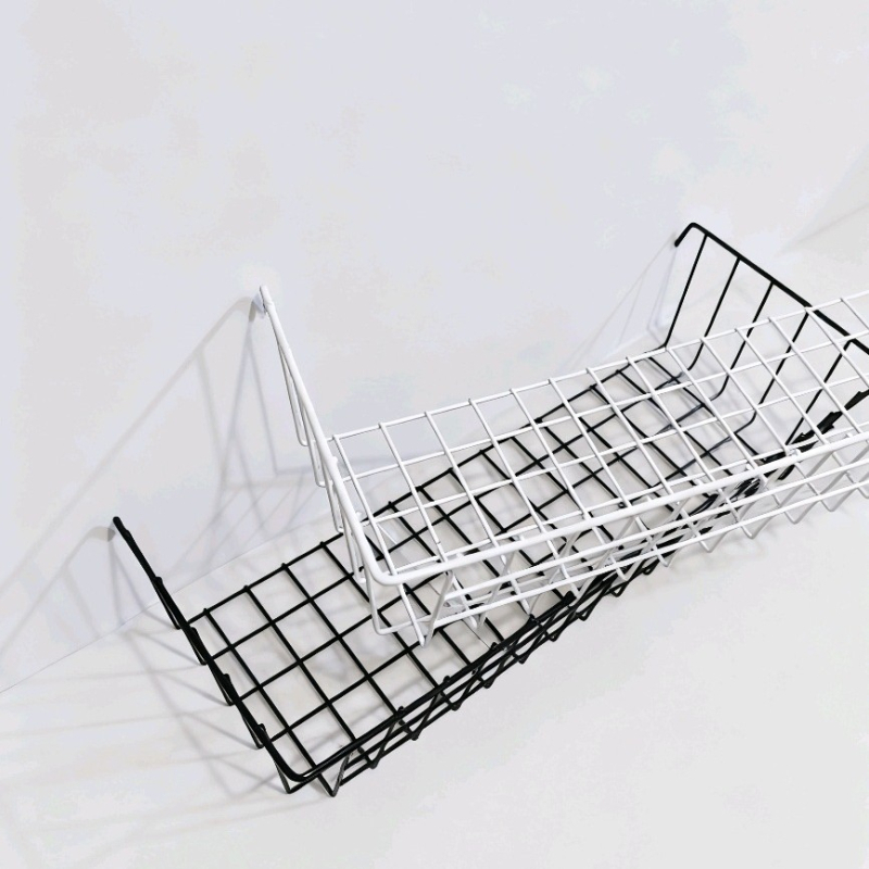 Coș de depozitare din fier forjat cu plasă, organizator suspendat, 1 nivel, fără montaj; potrivit pentru cosmetică/bijuterii, cărți și reviste, cabluri.