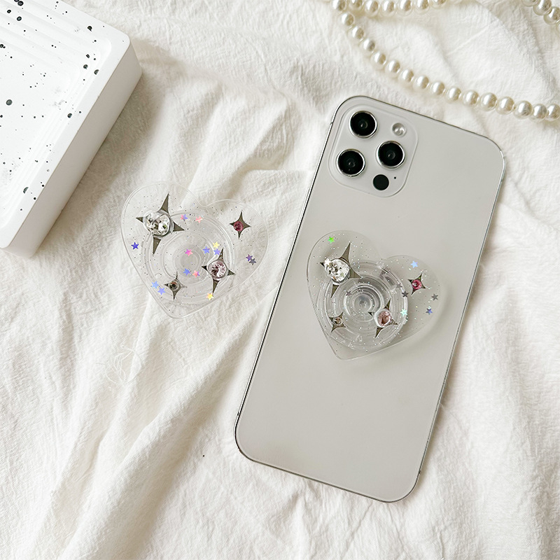 Stand de birou pentru telefon cu paiete stelare, accente din cristale, retractabil, din plastic