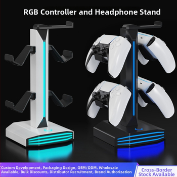Stojan na slúchadlá s RGB osvetlením, napájaný cez USB Type-C/USB, 2 USB nabíjacie porty, ABS materiál