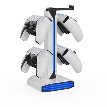 Stojan na slúchadlá s RGB osvetlením, napájaný cez USB Type-C/USB, 2 USB nabíjacie porty, ABS materiál