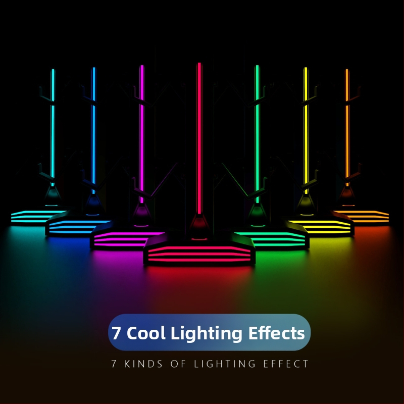 Stojan na slúchadlá s RGB osvetlením, napájaný cez USB Type-C/USB, 2 USB nabíjacie porty, ABS materiál