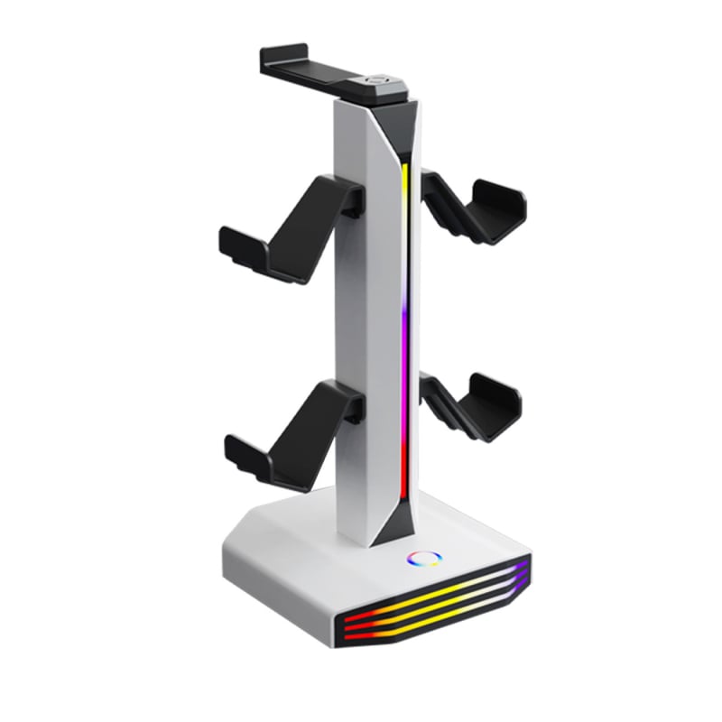 Stojan na slúchadlá s RGB osvetlením, napájaný cez USB Type-C/USB, 2 USB nabíjacie porty, ABS materiál