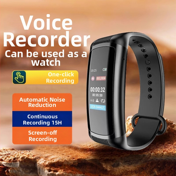 Náramkový rekordér s HD displejom a redukciou šumu — MP3/WAV, 10 hodín nahrávania, USB 2.0, Li-Po batéria