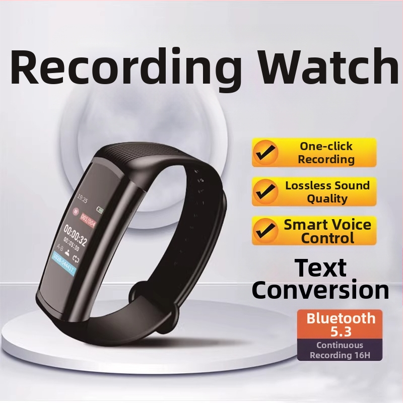 Náramkový rekordér s HD displejom a redukciou šumu — MP3/WAV, 10 hodín nahrávania, USB 2.0, Li-Po batéria