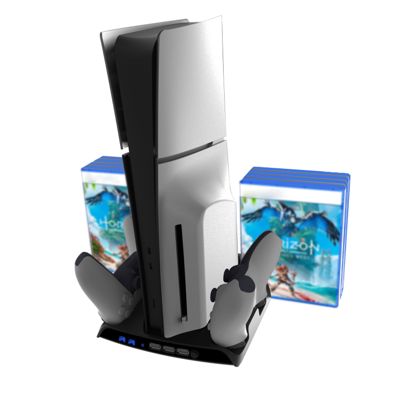 PS5 Slim viacfunkčná chladiaca základňa s úložiskom pre disky, nabíjacím dokom pre dva ovládače a držiakom na slúchadky