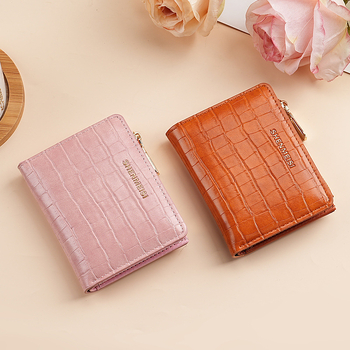 Ženski kratki novčanik sa zipom, kamen uzorak, PU koža, gradski minimalistički stil, poliester podstava, držač kartica, 2025