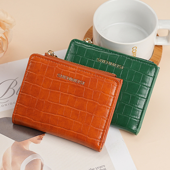 Ženski kratki novčanik sa zipom, kamen uzorak, PU koža, gradski minimalistički stil, poliester podstava, držač kartica, 2025