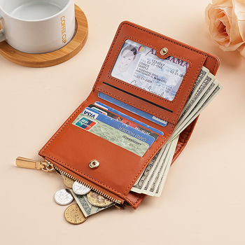 Ženski kratki novčanik sa zipom, kamen uzorak, PU koža, gradski minimalistički stil, poliester podstava, držač kartica, 2025