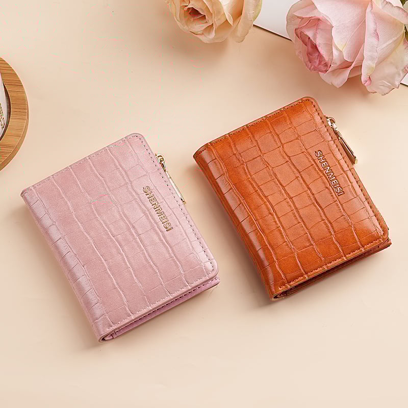 Ženski kratki novčanik sa zipom, kamen uzorak, PU koža, gradski minimalistički stil, poliester podstava, držač kartica, 2025