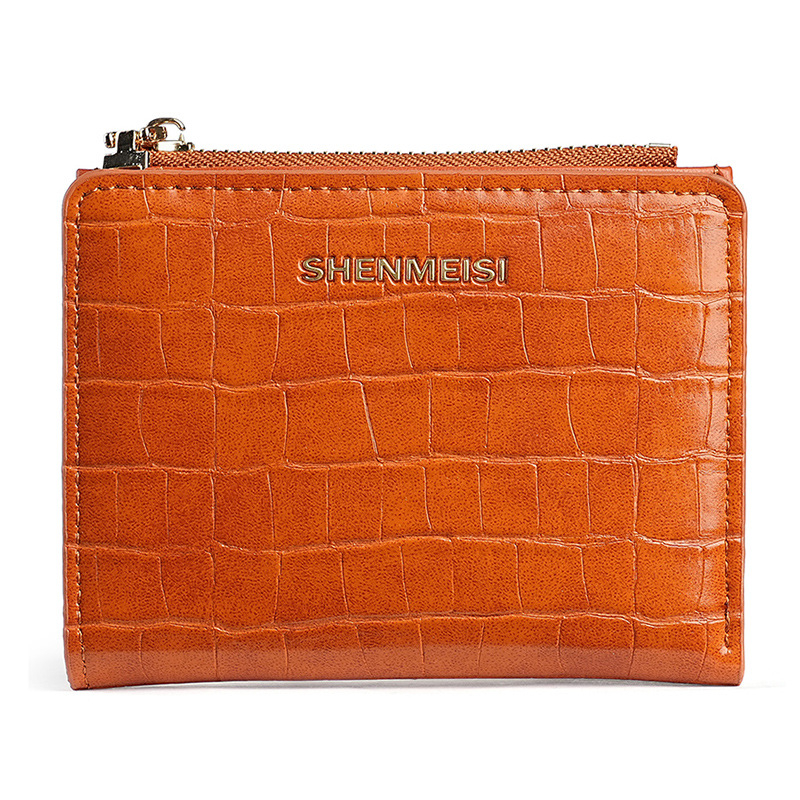 Ženski kratki novčanik sa zipom, kamen uzorak, PU koža, gradski minimalistički stil, poliester podstava, držač kartica, 2025