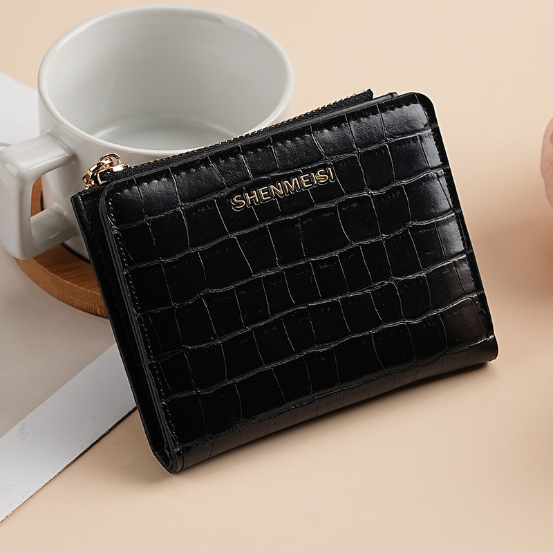 Ženski kratki novčanik sa zipom, kamen uzorak, PU koža, gradski minimalistički stil, poliester podstava, držač kartica, 2025