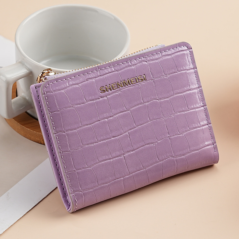 Ženski kratki novčanik sa zipom, kamen uzorak, PU koža, gradski minimalistički stil, poliester podstava, držač kartica, 2025