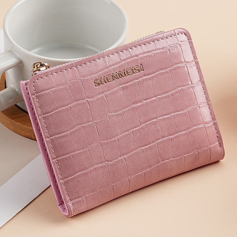 Ženski kratki novčanik sa zipom, kamen uzorak, PU koža, gradski minimalistički stil, poliester podstava, držač kartica, 2025