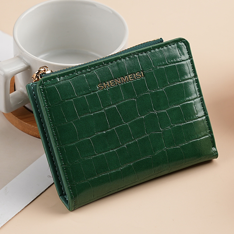 Ženski kratki novčanik sa zipom, kamen uzorak, PU koža, gradski minimalistički stil, poliester podstava, držač kartica, 2025