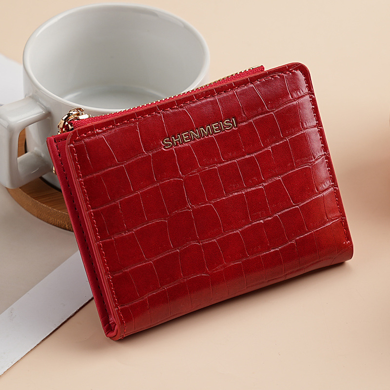 Ženski kratki novčanik sa zipom, kamen uzorak, PU koža, gradski minimalistički stil, poliester podstava, držač kartica, 2025