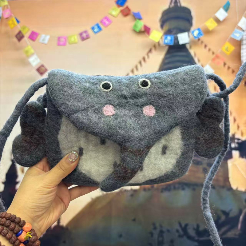 Kézzel készített gyapjúfilcből készült érmés pénztárca kártyatartóval, állat mintával, városi egyszerű stílus, poliészter bélés, 2024 ősz kiadás