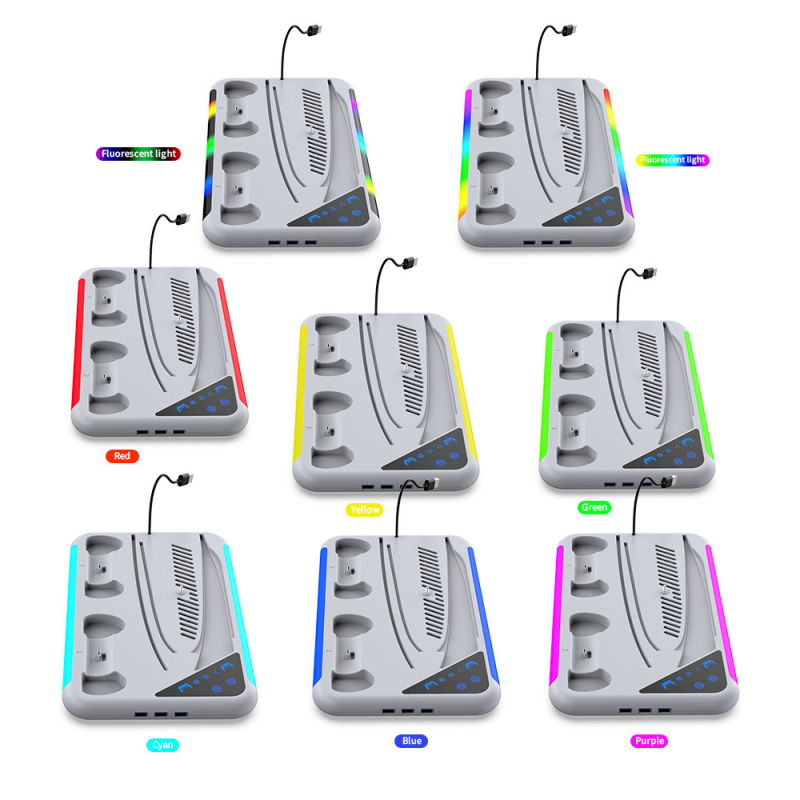 Βάση ψύξης και φόρτισης για PS5 και PS5 Slim με RGB φωτισμό, κρεμάστρα ακουστικών και ABS κατασκευή