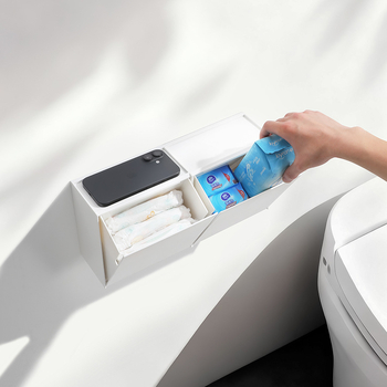 Fürdőszobai falra szerelhető tároló ABS-ből, négyzetes modell, 1 L kapacitás, modern minimalist stílus, szervező