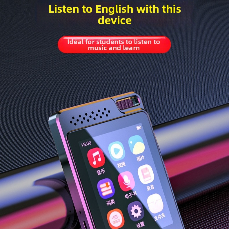 MP3 prehrávač s Bluetoothom a nahrávaním, podpora TF karty, 2,4-palcový TFT displej, USB-C rozhranie