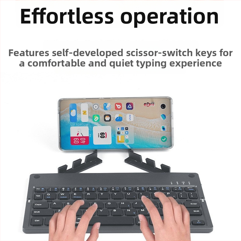 B048 Bluetooth skladacia klávesnica s integrovaným stojanom, mini prenosná, Type-C nabíjanie, ergonomická