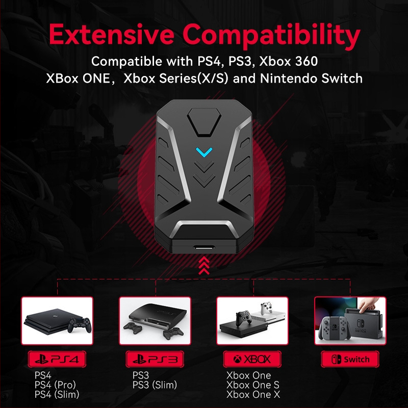 Mix Master konvertor klávesnice a myši pre herné konzoly, USB rozhrania pre klávesnicu a myš, 3200dpi optický senzor, 1,4 m kábel, podsvietený ergonomický dizajn