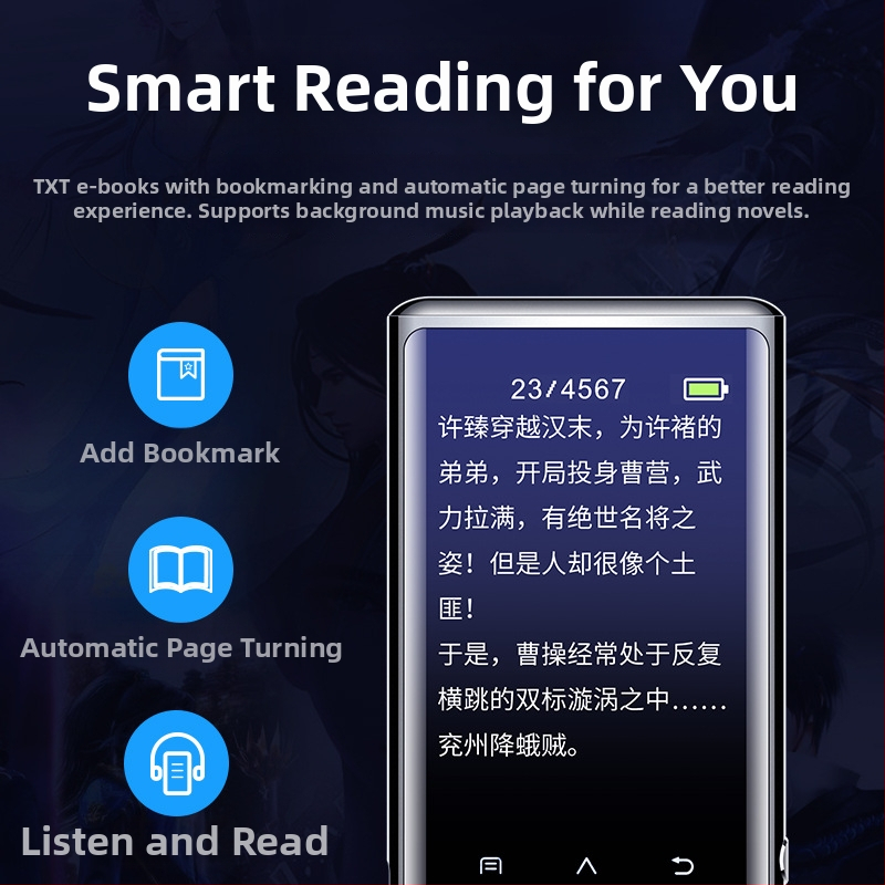 MP3 prehrávač s Bluetoothom, 1,8 palcový farebný dotykový displej, WAV zvuk, AVI/AMV video, 8 h prehrávanie