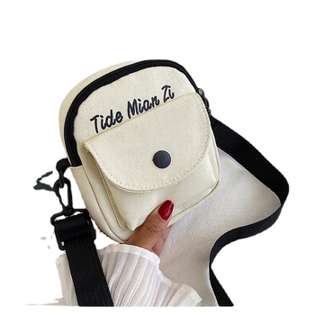 Τσαντάκι crossbody από καμβά για γυναίκες — σχήμα κάθετης τετράγωνης μορφής, σχέδιο με γράμματα, κλείσιμο με φερμουάρ, επένδυση από πολυεστέρα