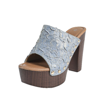 Дамски сандали с форма на рибена уста, висок и дебел ток над 8 см, PU горна част, PU вътрешност, гумена подметка с нитове