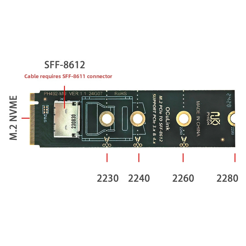 Karta adaptéra Oculink pre M.2 NGFF M-key NVMe PCIe (SFF-8611/8612), PH492-MU/PH492-MD