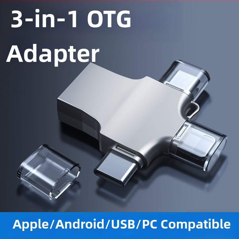 OTG adaptér 3 v 1 pre smartfóny: číta USB flash disk a pripojenie klávesnice a myši (Android, Apple, Type-C)