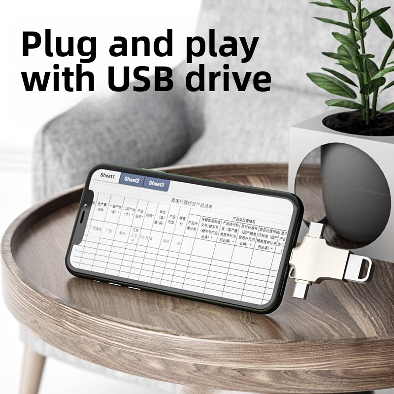 OTG adaptér 3 v 1 pre smartfóny: číta USB flash disk a pripojenie klávesnice a myši (Android, Apple, Type-C)