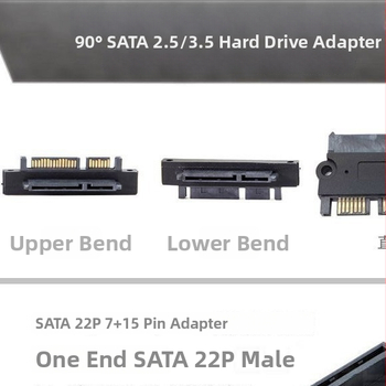 90-stupňový SATA adaptér pre pevný disk, pravý uhol, 22P, 7+15 pinov, samec na samicu