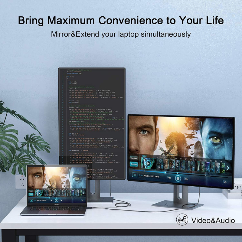 QGeeM USB-C σε HDMI αντάπτορας καλώδιο, υποστηρίζει 4K60Hz, για smartphones, φορητούς υπολογιστές και tablets σε τηλεόραση ή οθόνη