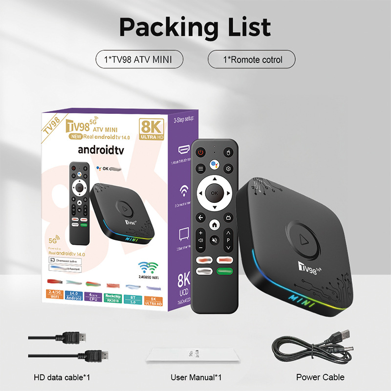 TV кутия TV98 ATV MINI Android 14, 4K, четириядрен процесор, 2GB RAM, 8GB флаш памет