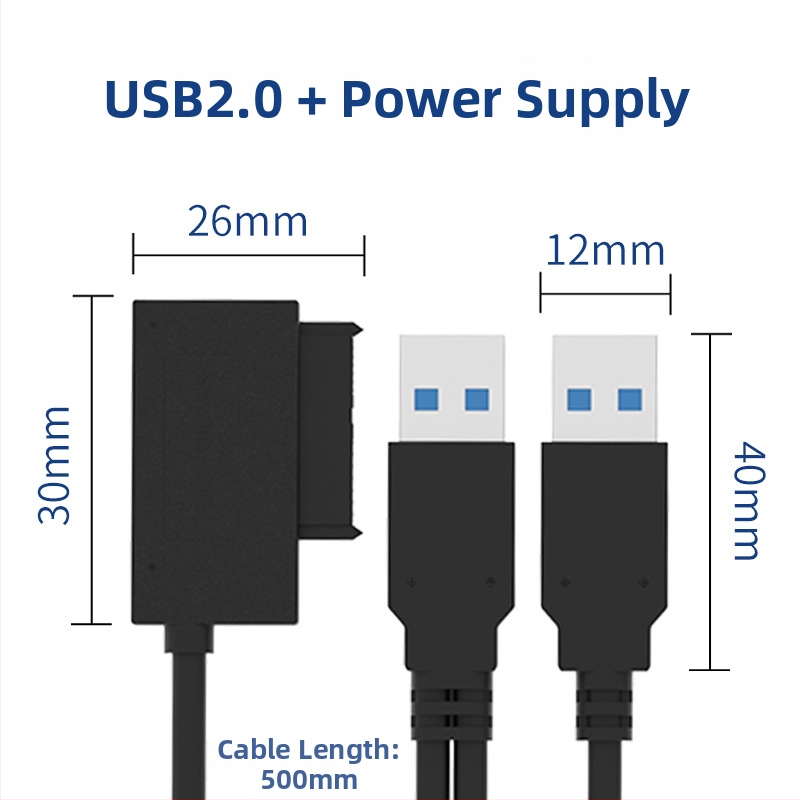 Externý SATA adaptér kábel USB 2.0, 50 cm, meďové jadro, jednohlyvový konektor