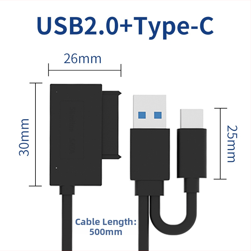 Externý SATA adaptér kábel USB 2.0, 50 cm, meďové jadro, jednohlyvový konektor