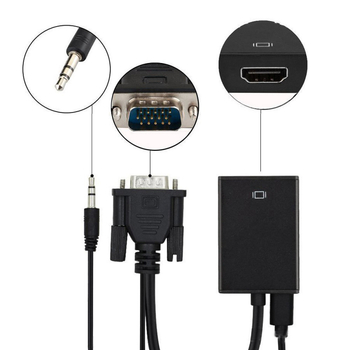 VGA u HDMI pretvarač – adapter kabel, VGA muškarac na HDMI ženski s audio, HDMI sučelje, čip 5621, brzina prijenosa 128, bakreno jezgro, 1×2 razvodnik