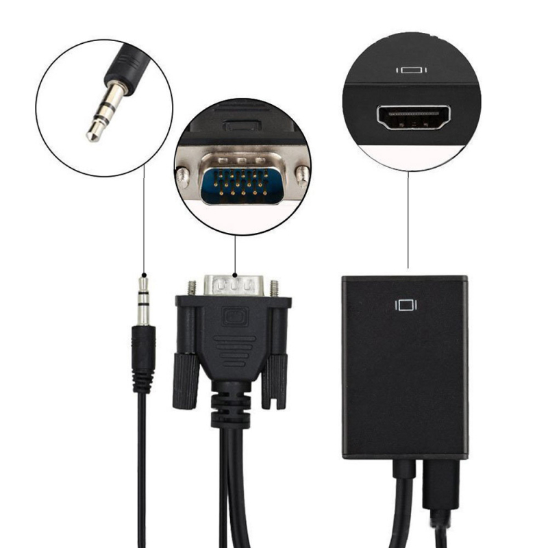 VGA u HDMI pretvarač – adapter kabel, VGA muškarac na HDMI ženski s audio, HDMI sučelje, čip 5621, brzina prijenosa 128, bakreno jezgro, 1×2 razvodnik