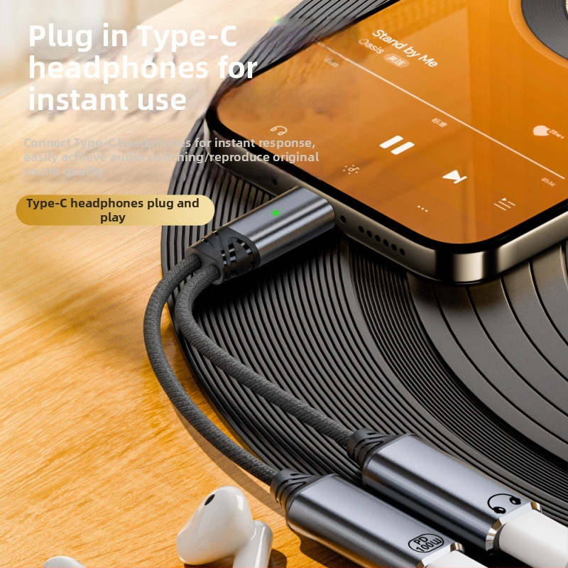 Type-C na Type-C 2-v-1 napájanie a zvuk adaptér kábel, dvojvýstupný, 480 Mbps