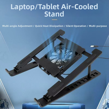Tichý stojan na notebook s nastaviteľnou výškou, vysúvnou základňou a vstavaným ventilátorom