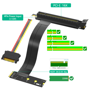 PCI-E 16X 90° patch kabel za M.2 NGFF Key M, duljina 19 cm