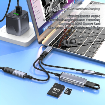 USB-C adaptér kábel Hs-118, USB 2.0 rozhranie, rýchlosť prenosu 2.0, 1 na 3 výstupy, model Hs-118, OTG