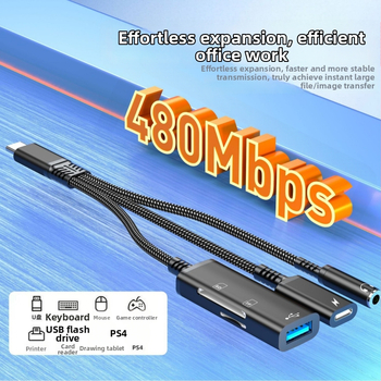 USB-C adaptér kábel Hs-118, USB 2.0 rozhranie, rýchlosť prenosu 2.0, 1 na 3 výstupy, model Hs-118, OTG