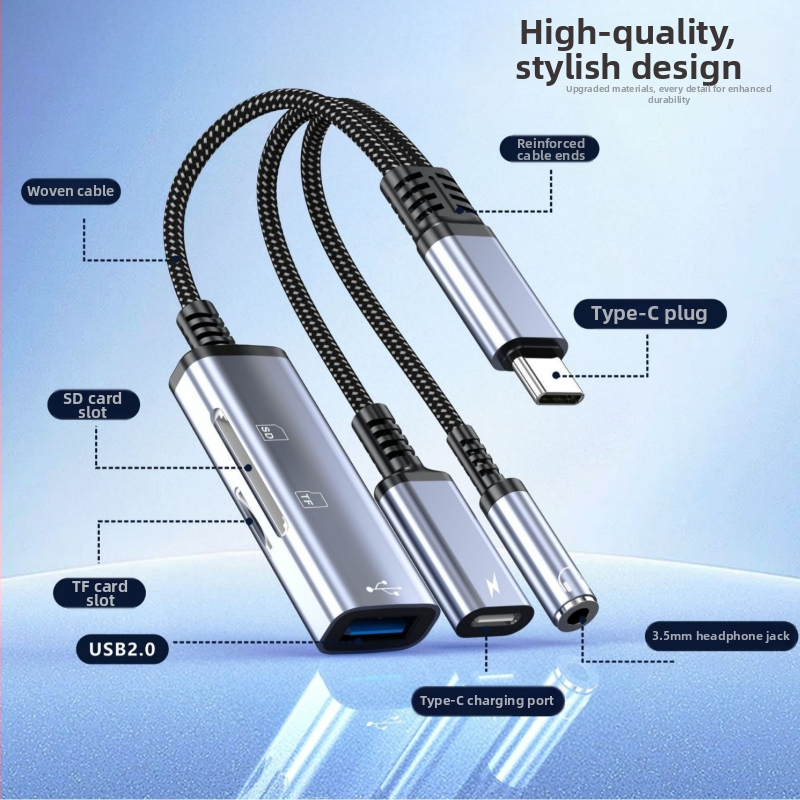 USB-C adaptér kábel Hs-118, USB 2.0 rozhranie, rýchlosť prenosu 2.0, 1 na 3 výstupy, model Hs-118, OTG