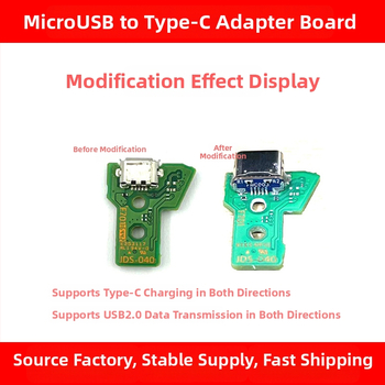 Adaptérska doska MicroUSB na Type-C pre ovládač PS4, USB 2.0 rozhranie, dĺžka 7,5 mm, meďové jadro, model MC003 / FMC003
