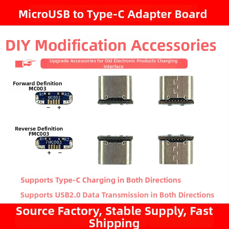 Adaptérska doska MicroUSB na Type-C pre ovládač PS4, USB 2.0 rozhranie, dĺžka 7,5 mm, meďové jadro, model MC003 / FMC003