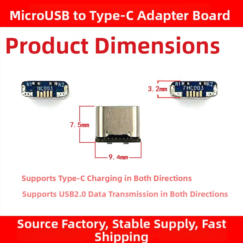 Adaptérska doska MicroUSB na Type-C pre ovládač PS4, USB 2.0 rozhranie, dĺžka 7,5 mm, meďové jadro, model MC003 / FMC003