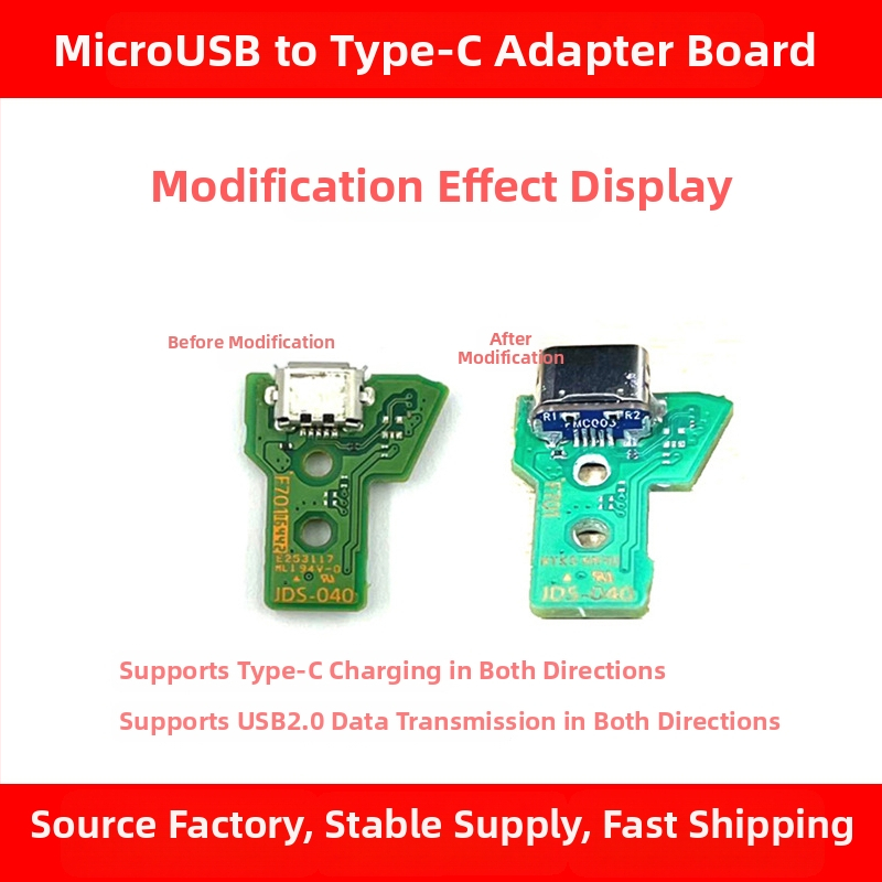 Adaptérska doska MicroUSB na Type-C pre ovládač PS4, USB 2.0 rozhranie, dĺžka 7,5 mm, meďové jadro, model MC003 / FMC003