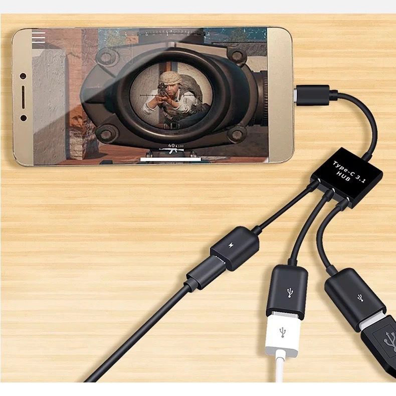 Cablu OTG Micro USB pentru telefoane și tablete, splitter cu trei ieșiri (USB 2.0, 480 Mbps, 15 cm)